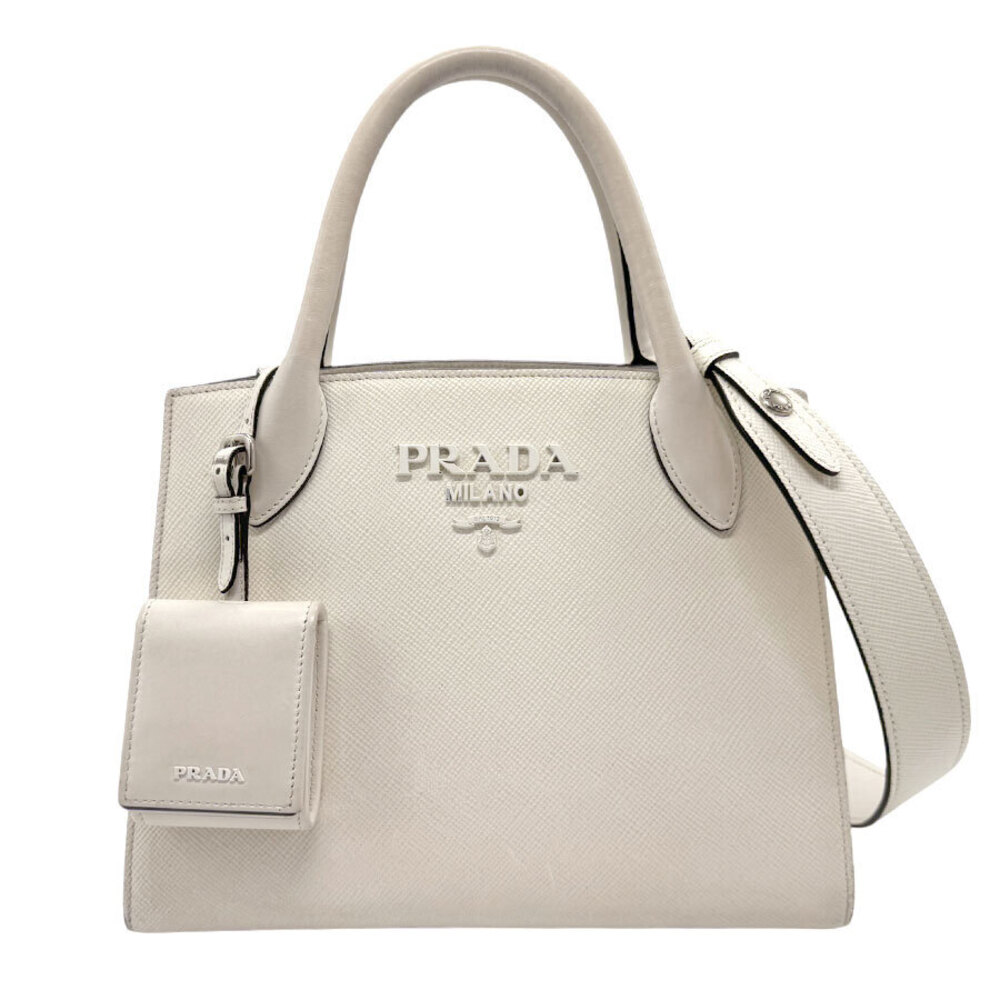 Prada 2way Shoulder Bag monochrome leather white